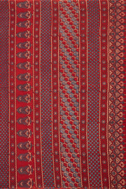 Deep Passion Red Ajrakh Printed Mulmul Cotton Saree With Floral Border 10076525
