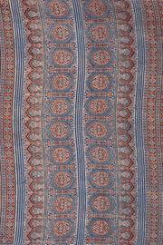 Storm Blue Ajrakh Printed Mulmul Cotton Saree With Floral Border 10076527