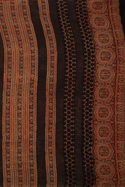 Multi Color Ajrakh Printed Mulmul Cotton Saree With Geometric Border 10076529