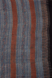 Nightfall Blue Ajrakh Printed Mulmul Cotton Saree With Floral Border 10076530