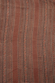 Cocoa Powder Brown Ajrakh Printed Mulmul Cotton Saree With Floral Motifs And Geometric Border 10076531