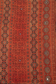 Autumn Red Ajrakh Printed Mulmul Cotton Saree With Geometric Motifs And Floral Border 10076532
