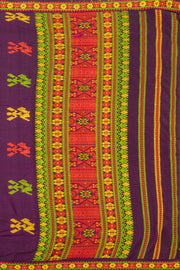 Plum Purple Handloom Assam Cotton Saree With Floral Border 10076537