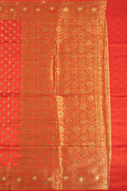 Sunburst Red Handloom Banarasi Dupion Silk Saree With Floral Border 10076558