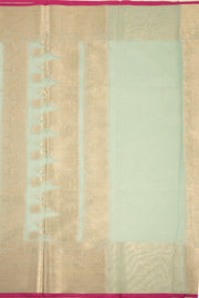 Minted Olive Green Banarasi Tissue Organza Saree With Tribal Motifs Zari Border 10076564