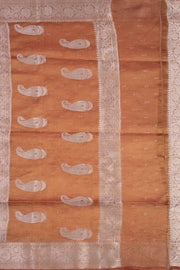 Cinnamon Brown Banarasi Crushed Tissue Organza Saree With Floral Border 10076568