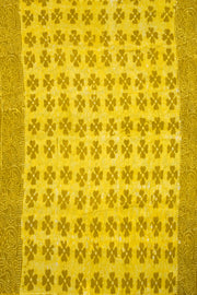 Saffron Dust Yellow Dhakai Batik Silk saree With Geometric Motifs and Floral Motifs 10076574