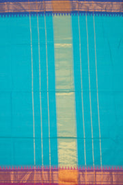 Mint Aqua Blue Handloom Kanchi Cotton Saree with Temple Border 10076576
