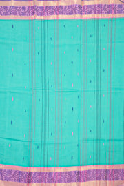 Aqua Teal Green Bengal Handwoven Cotton Saree With Floral Border 10076577