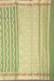 Woodland Green Handloom Banarasi Cotton Saree With Floral Border 10076579