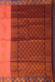 Flamingo Peach South Silk Cotton Saree with Floral Border And Floral Motifs 10076580