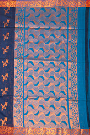 Deep Navy Blue South Silk Cotton Saree with Floral Border And Floral Motifs 10076581
