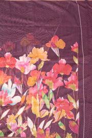 Smoked Rosewood Brown Printed Design Linen Saree With Floral Motifs 10076582