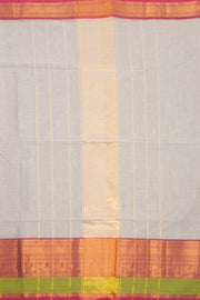 Pebble Grey Handloom Kanchi Cotton Saree With Peacock Zari Border 10076585