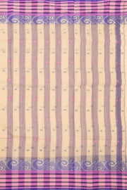 Desert Sand Beige  Bengal Handwoven Cotton Saree With Paisley Border 10076586