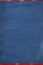 Deep Indigo Blue Handblock Printed Cotton Saree with Floral Motifs 10076595
