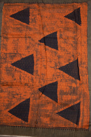 Dusty Charcoal Black Handblock Printed Silk Cotton Saree With Geometric Motifs 10076596