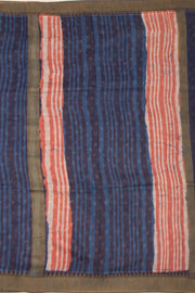 Ocean Indigo Blue Handblock Printed Silk Cotton Saree With Geometric Motifs 10076597