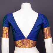 Midnight Royale Blue Kanjivaram Silk Blouse With Floral Zari Border 10076609