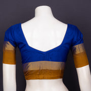 Prussian Blue Green Kanjivaram Soft Silk Blouse With Zari Border 10076618