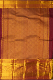 Berry Maroon Monotone Kanjivaram Pure Silk Saree With Striped Floral And Geometric Design 10076723