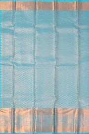 Aqua Sky Blue Monotone Kanjivaram Pure Silk Saree With Floral Design And Peacock Border 10076726
