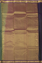 Fern Smoke Green Kanjivaram Pure Silk Saree With Floral Butta Design And Peacock Zari Border 10076741