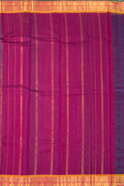 Midnight Ocean Blue Kanjivaram Pure Silk Saree With Stripes Design And Peacock Border 10076747