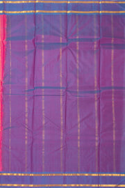 Bright Rose Pink Kanjivaram Pure Silk Saree with Contrast Blue Zari Border 10076751