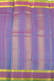 Deep Azure Blue Kanjivaram Pure Silk Saree With Stripes Design And Thandavalam Border 10076760