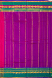 Berry Fuchsia Pink Kanjivaram Pure Silk Saree With Stripes Design And Thandavalam Border 10076763