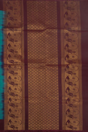 Azure Teal Blue Handloom Kanjivaram Soft Silk Saree With Paisley Motifs Design 10076780