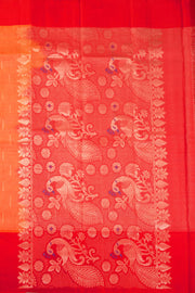 Papaya Mist Orange Handloom Kanjivaram Soft Silk Saree With Stripes Design And Peacock Border 10076784