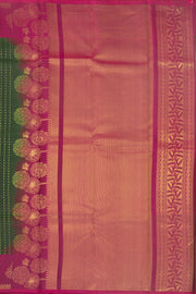 Jungle Olive Green Handloom Kanjivaram Soft Silk Saree With Geometric Line Butta Design 10076786