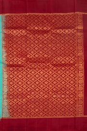 Minty Teal Blue Handloom Kanjivaram Soft Silk Saree With Striped Butta Design 10076788
