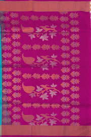 Seaside Teal Blue Handloom Kanjivaram Soft Silk Saree With Paisley Design And Zari Border 10076805