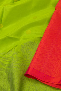 Spring Gold Green Handloom Borderless Kanjivaram Soft Silk Saree With Butta And Floral Design 10076811