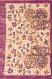 Purple Kalamkari Print Semi Linen Saree 10077244
