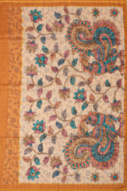 Yellow Kalamkari Printed Semi linen Saree 10077245