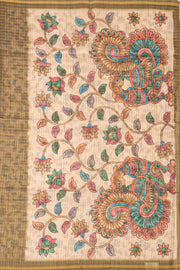 Green Kalamkari Printed Semi linen Saree 10077246
