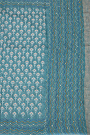 Teal Green Printed Semi Tussar Silk Saree 10077248

