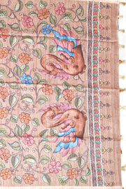 Dark Brown Printed Semi Tussar Silk Saree 10077252