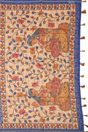 Blue Printed Semi Tussar Silk Saree 10077256