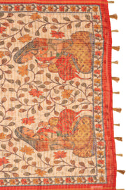 Red Bandhani Print Semi Linen Saree 10077257