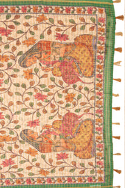 Green Bandhani Print Semi Linen Saree 10077258
