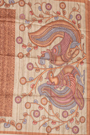 Copper Brown Kalamkari Print Semi Tussar Silk Saree 10077260