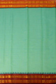 Teal Blue Handloom Gadwal Kuttu Silk Cotton Saree With Temple Border 10077206