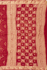 Red Bandhani Gajji Silk Saree with Mirror and Zari Embroidery 10073075