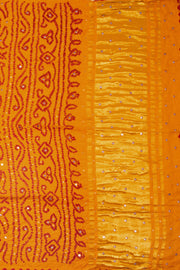 Yellow Bandhani Gajji Silk Saree with Mirror and Sequins Embroidery 10073125