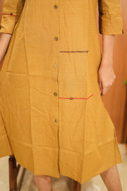 Mustard Yellow Embroidered Cotton Dress 10062681